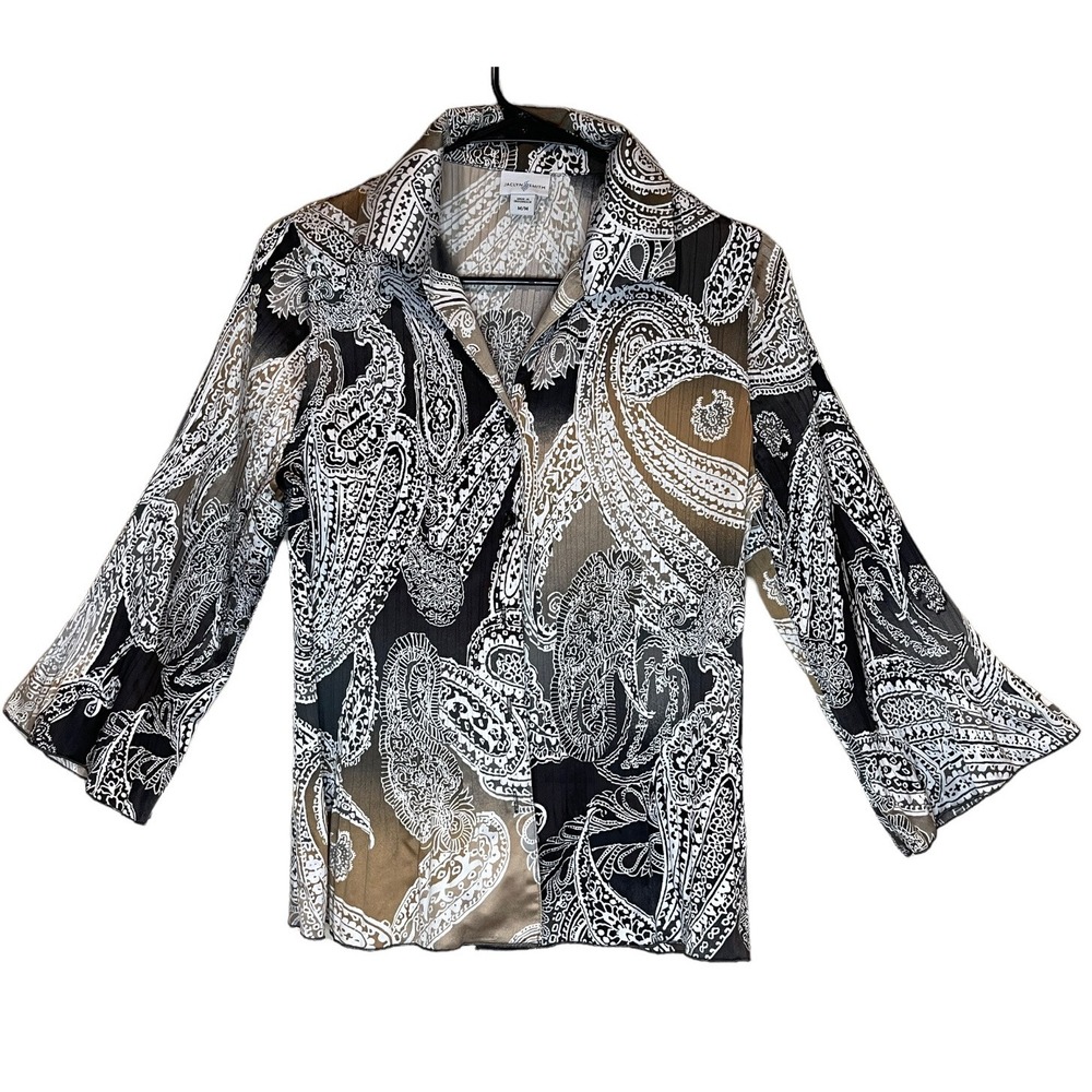 Jaclyn Smith Blouse Women's Medium Paisley Bell Sleeve Button Up Charlie's Angel